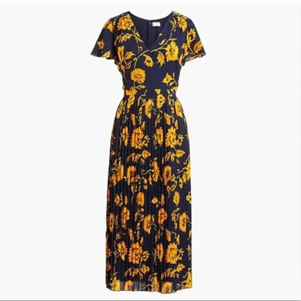 J Crew Navy & Gold Pleated Wrap Dress. Worn once.